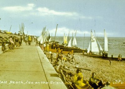 East beach,Sailing and beechactivities, 1950,postcard