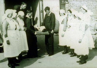 Stone Lane First Aid Workers practice at Stone Lane First Aid Post, 1939