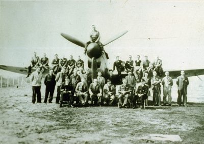 Grange Airfield,Fleetlands repair staff at Grange Airfield with Firefly, 1945,